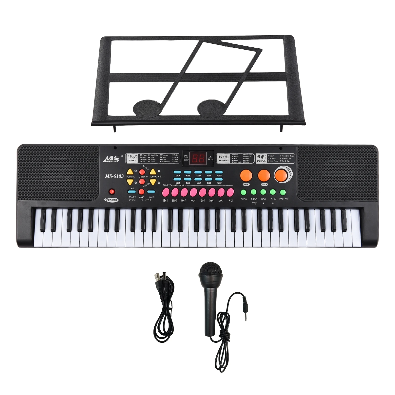 61 Key Electronic Keyboard Piano Dual Speaker 16 Tones 10 Rhythms 6 Demo Musical Instrument Portable