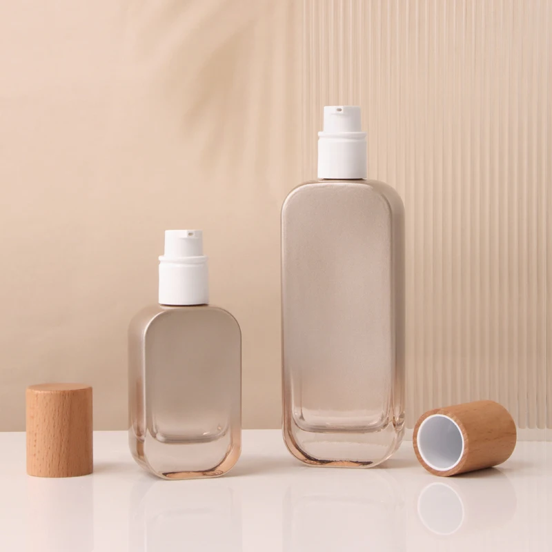 6pcs 30/50g Glass Cream Jars and 30-120ml Lotion Pump Bottles with Elegant Wooden Caps ... - SKU CBGS1131 - UGI Packaging