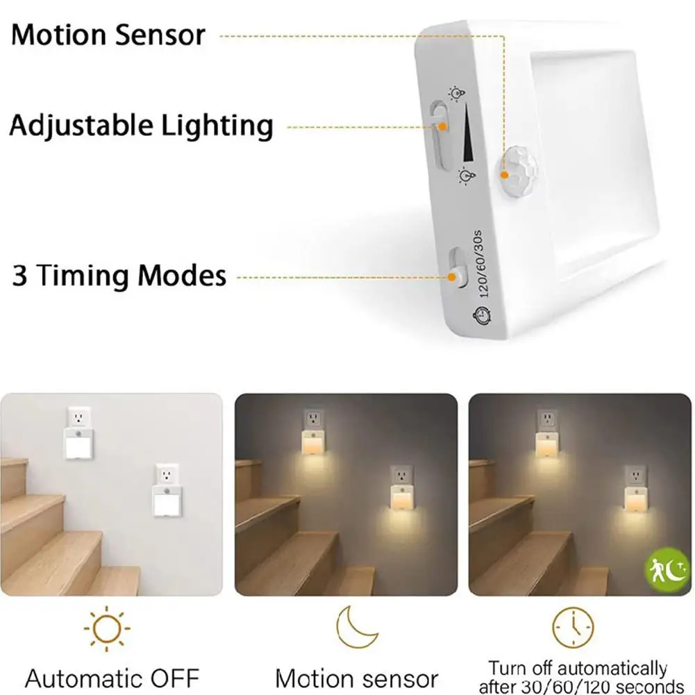 

Motion Sensor Led Night Light Eu Plug Dimmable Sleep Lights Body Induction Mini Lamp For Kid'sroom Stairs K0v1