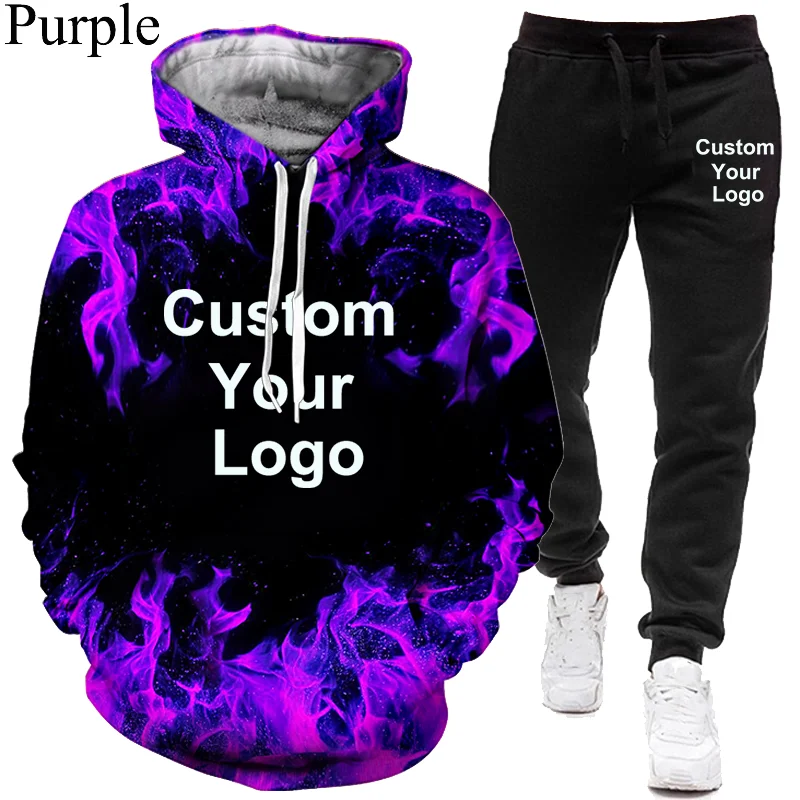 Men\'s and Women\'s Custom Your Logo 3D Tracksuits Hoodie Sweatshirts+Joggers Pants for Men Women