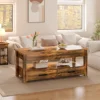 Lift Top Coffee Table with 2 drawers,Wooden Convertible Coffee Table with Storage for Living Room,center Table,Brown,42" 3