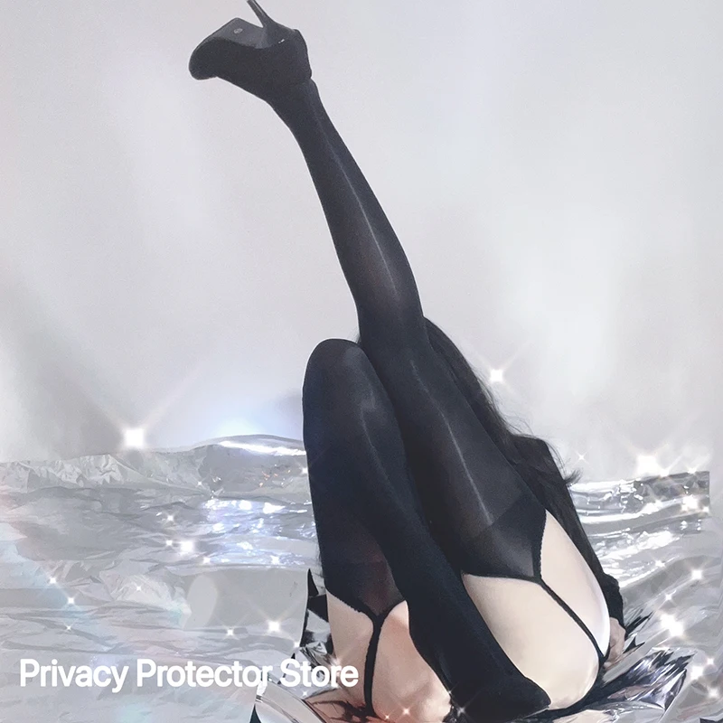Knee Socks Open Crotch Sexy Body Stockings Women Pure Fetish Mesh Transparent Over Knee Thigh High Long Sock Adult Black