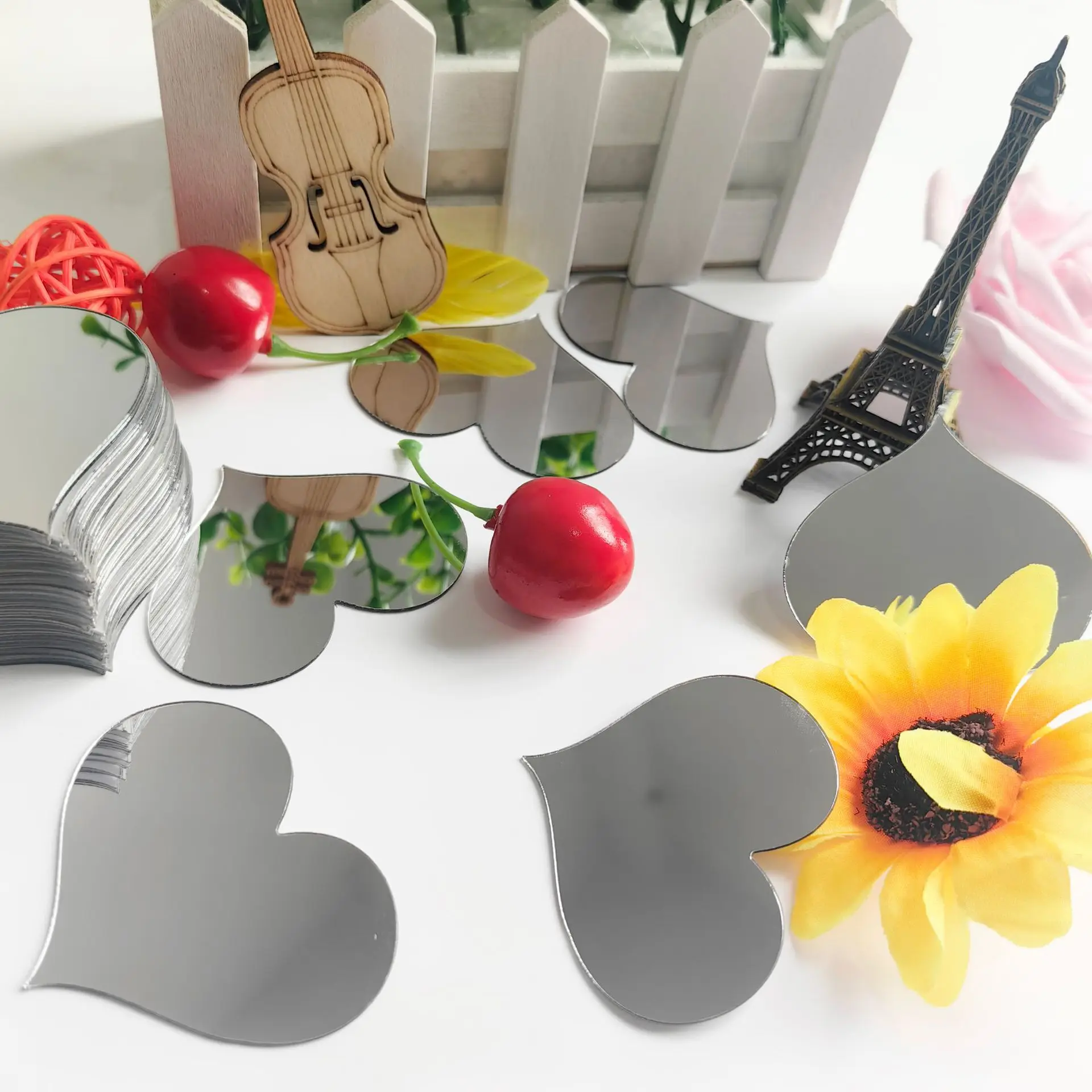 5cm/4cm Mirror Wall Sticker Acrylic Square/Heart 3D Wall Mirror Sticker Triangle DIY Art Decals Wedding Party Decor 50pcs