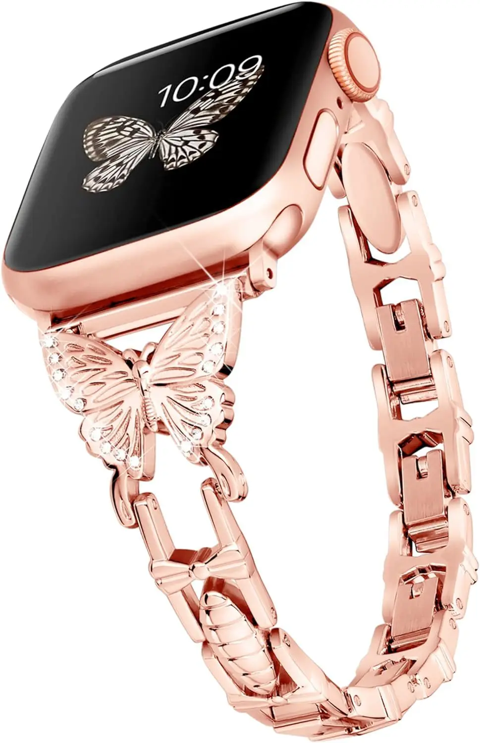 Elegant Diamond Butterfly Metal Bracelet Watch Strap