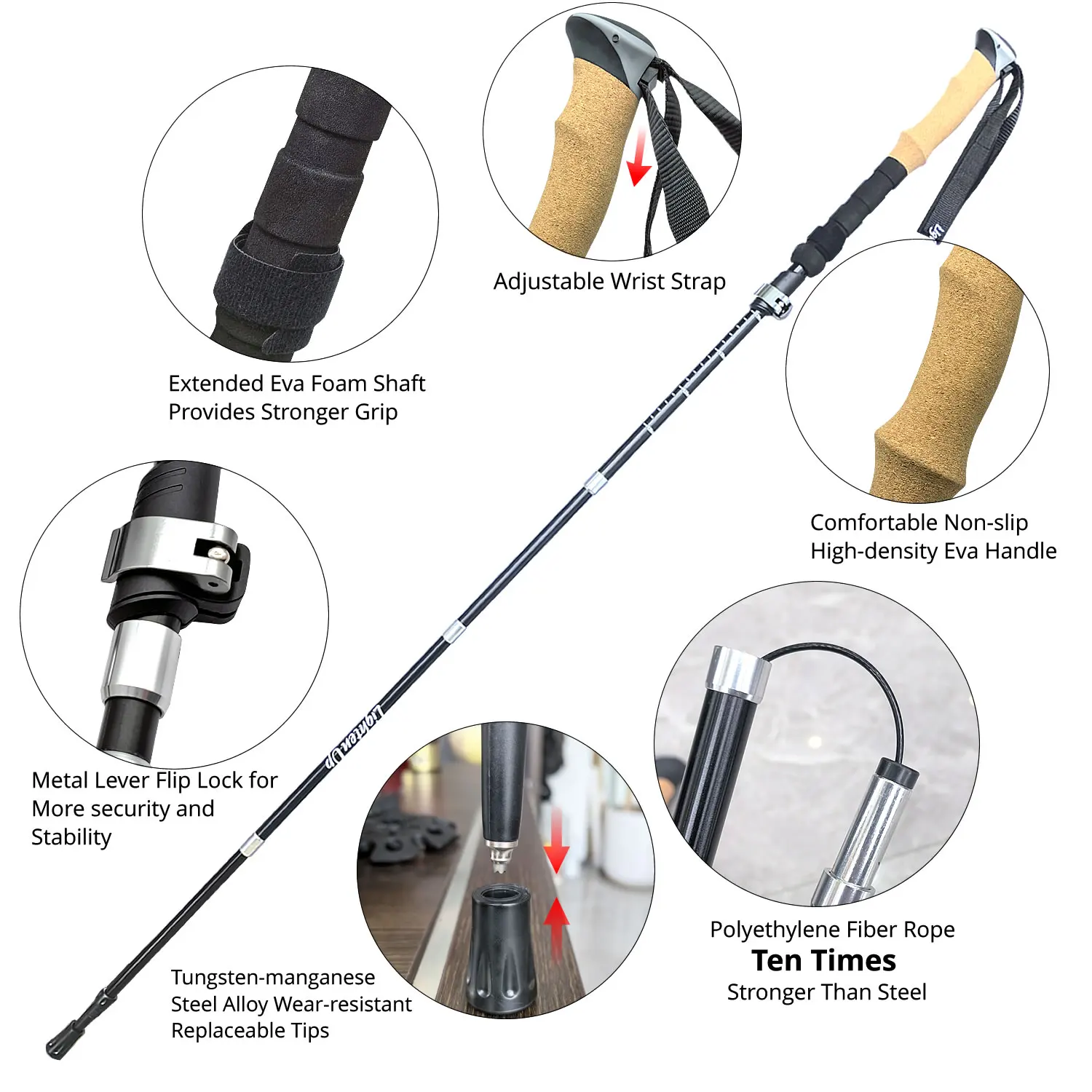 LIGHTEN UP Ultralight Trekking Poles Walking Sticks Hiking Canes Folding Aluminum Carbon Fibre Walking Pole Nordic Walking Stick 3