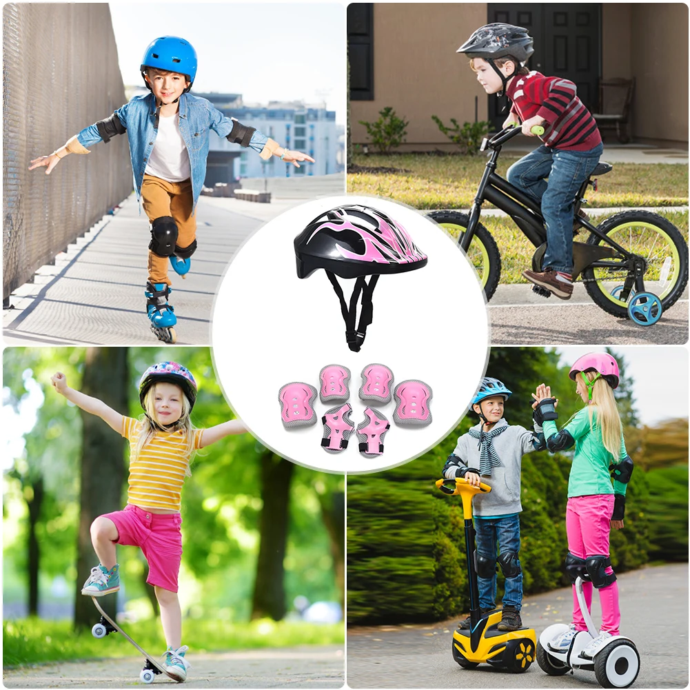 7Pcs Kids Safety Helmet Knee Elbow Pad Set Boys Girls Protective Gear Set for Bicycle Cycling Skateboard Scooter Skating