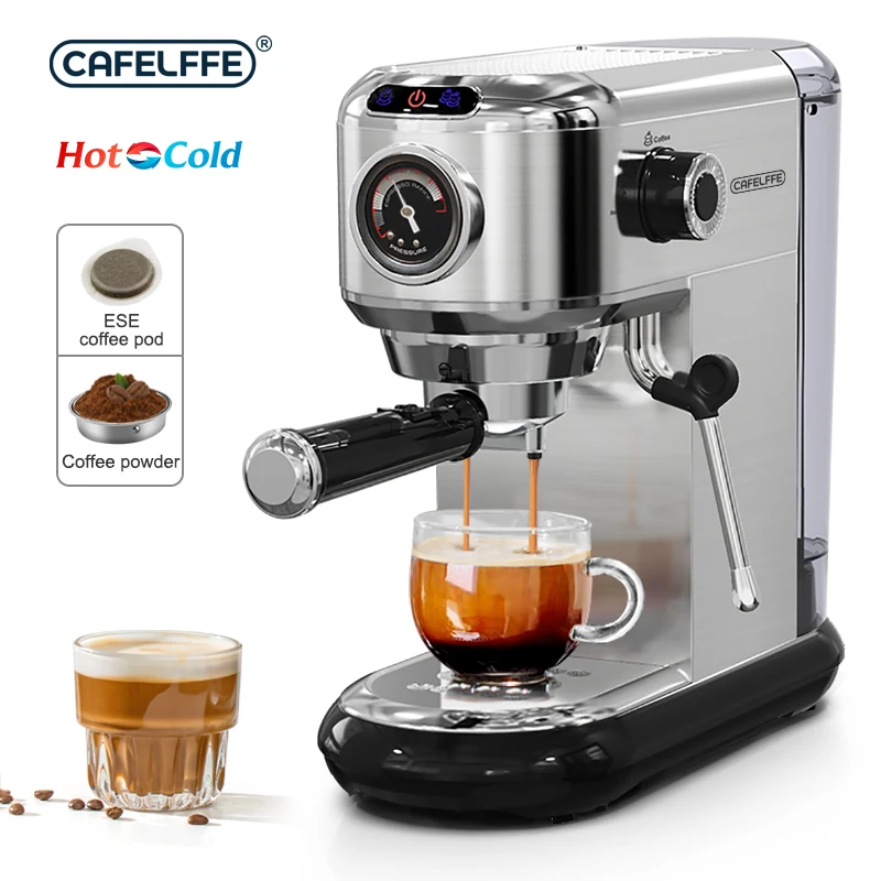 ماكينة قهوة إسبريسو CAFELFFE باريتا مع جهاز تبخير الحليب، ماكينة إسبريسو وكابتشينو بقوة 20 بار، تعمل بالقهوة المطحونة وكبسولات ESE