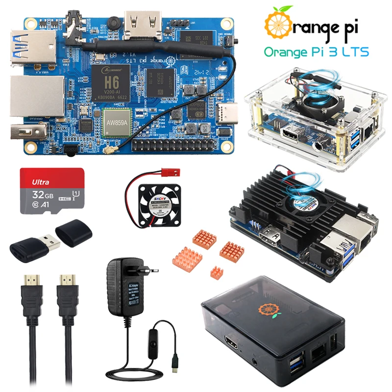 Ventilador Dissipador Laranja Pi-power Cabo Compatível com Hdmi Cartão tf Opi 3lts h6 64bit 8gb Emmc 2g Ram Wifi bt 5.0 Estojo Opcional