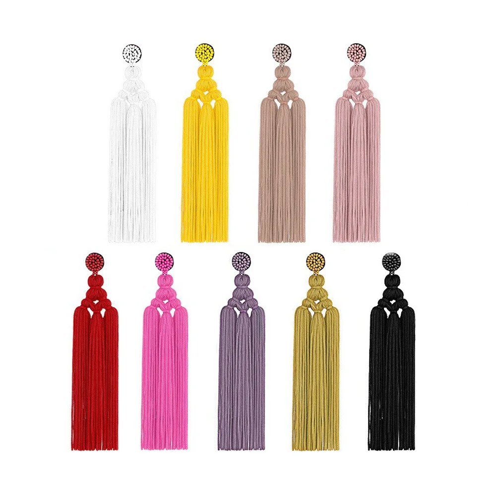 Handmade Jewelry Bohemian Beaded Long Black Fringe Tassel Layered Dangle Chandelier Statement Earrings for Women Girls