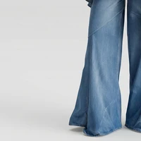 Jean en denim taille haute pour femme, coupe large, avec volants asymétriques superposés, style évasé, décontracté Y2K, coupe baggy 3