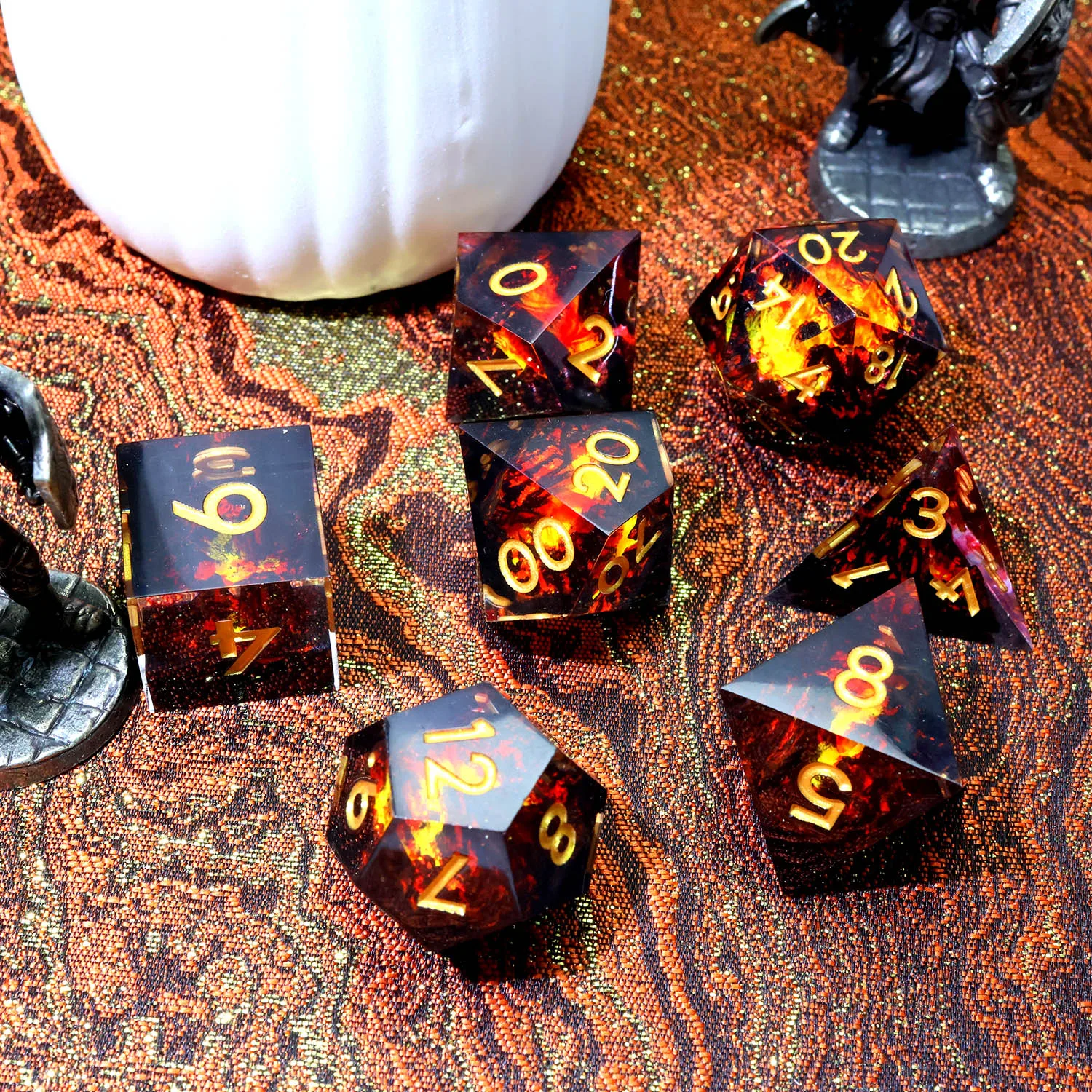 Volcanic Dragon's Lair Handmade Polyhedral Resin RPG Dice Set - Red