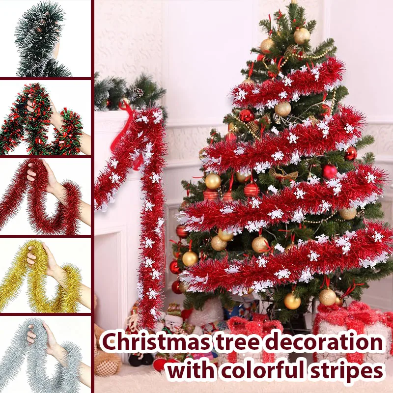 2M Hot-selling Christmas Decorations Snowflake Tinsel Garland Festive Party Streamers Ornaments Rubia Strips Ceiling Hanging