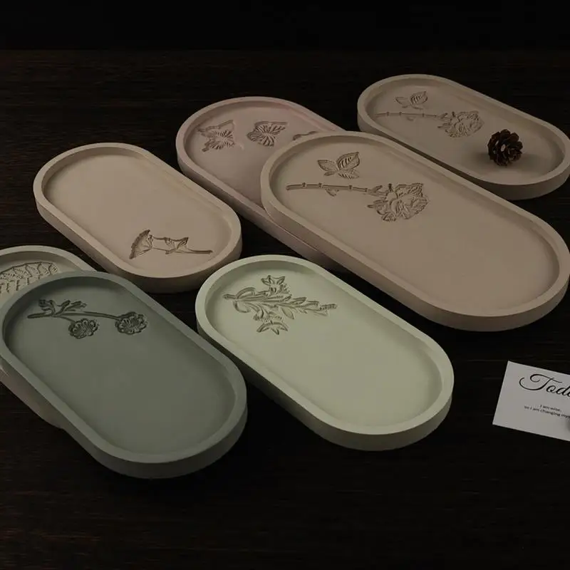 Description Picture 4 of itemOval Storage Tray Cement Silicone Molds DIY Rose Flower Butterfly Carving Coaster Mold Resin Concrete Plaster Mould Home Decor