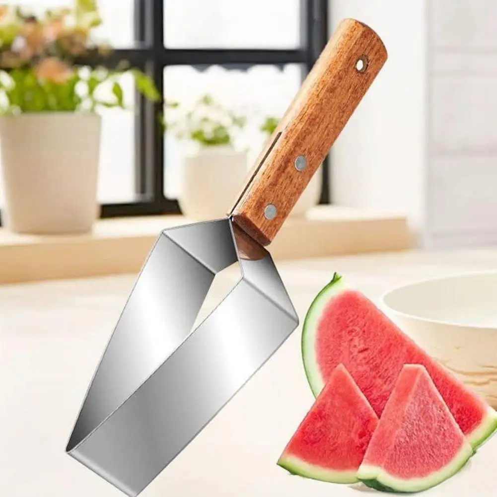 삼각형 수박 커터, 스테인리스 스틸 수박 슬라이서 커터 도구 (나무 손잡이 및 칼날 커버 포함), 가정용 주방 도구