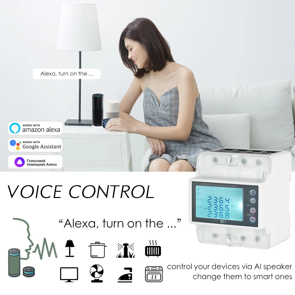 3 Phase 4 Wire 380V 100A Tuya WiFi Smart Bi-Directional Energy Power kWh Meter O