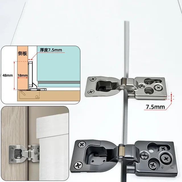 บานพับตู้แบบไฮดรอลิกแบบฝัง แขนสั้นบางพิเศษ 2 ชิ้น สำหรับตู้เย็น ตู้เก็บของ ตู้ครัว บานพับประตูตู้ สีดำ/เทา 1