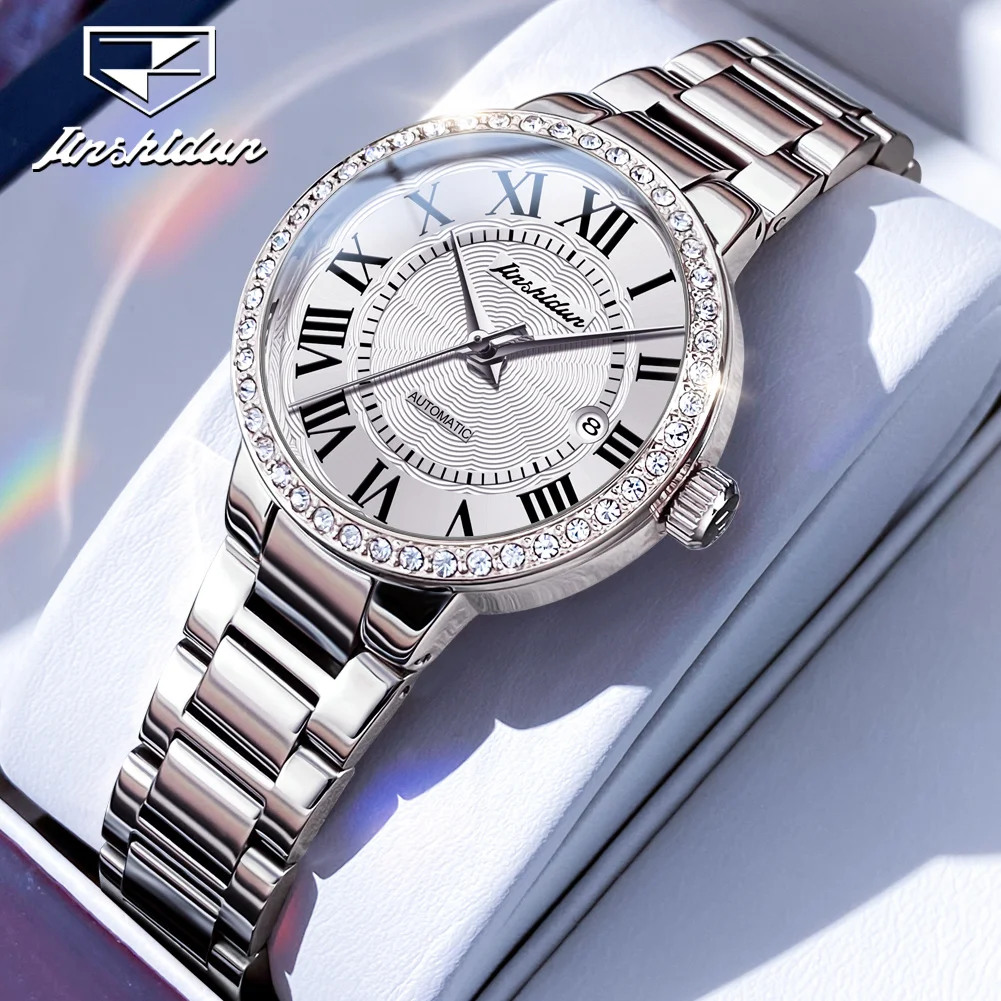 JSDUN Automatic Watch for Women Luxury Roman Scale Rose Gold Diamond Ladies Watches Stainless Steel Mechanical Watch reloj mujer