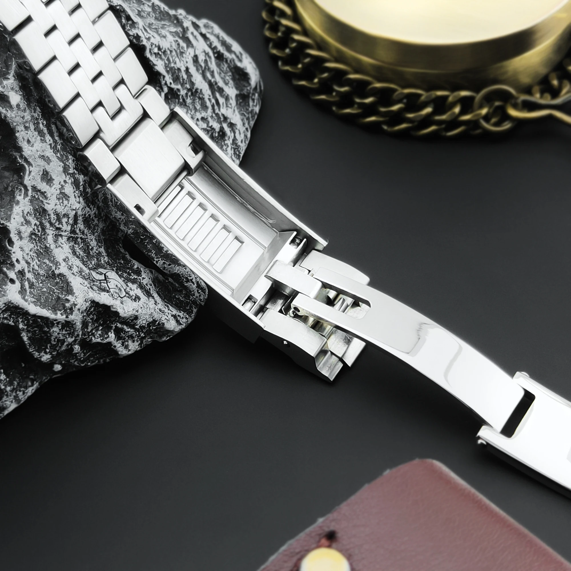 Bracciale Orologio Presidenziale Argento Acciaio Inox - Chiusura Glide Lock 20cm - Foto 6
