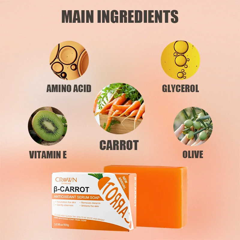 Body Whitening Soap: Carrot Whitening Anti Oxidant Soap With Vitamin C Boost Collagen Skin Brightening and Glowing Whitening Soap For Body & Face