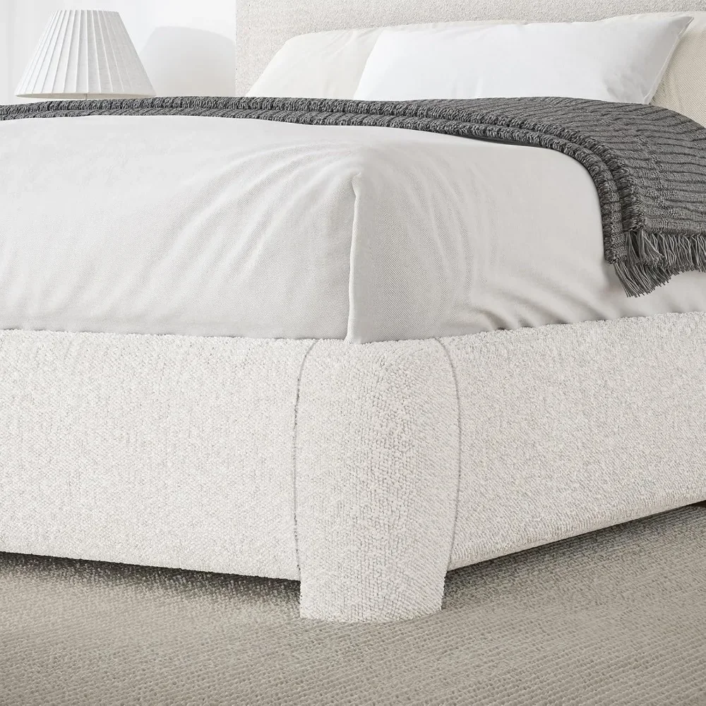 Twin Size Bed Frame with Headboard, Modern Style, Soft Rounded Corners, Boucle Upholstered Platform Bed Frame 6