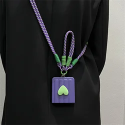 Purple 3D Heart Roman Column Crossbody Lanyard Necklace Rope Phone Case - Z Flip7 FE (A)