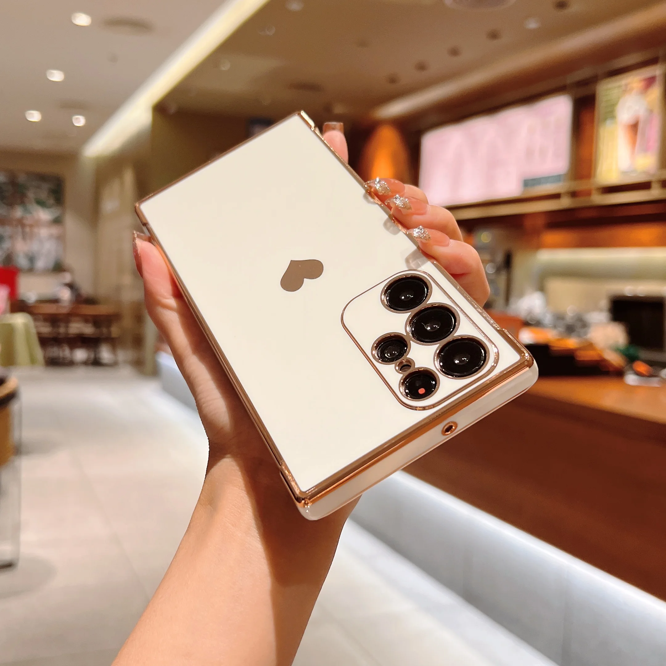 Elctroplatd Lov Hart Phon Cas For Samsung Galaxy S22 S21Ultra A53 A52 A12 A13 S20FE Cut Sid Pattrn Soft TPU_voghion.com