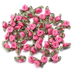 Elegant Mini Satin Ribbon Rose Appliques for Wedding Decor and Crafting (Pink)