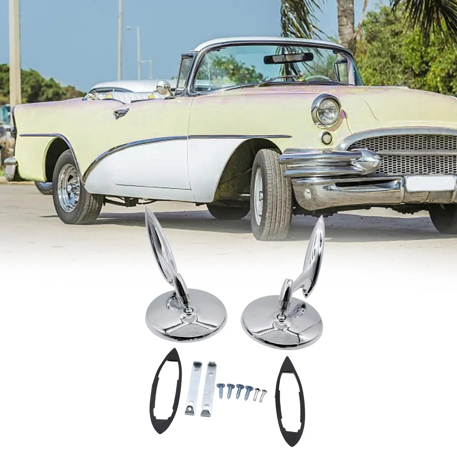 

Car Round Bowtie Outside Rearview Mirrors Replace Parts for Chevelle 1964-1965 Professional Simple Installation Replacement