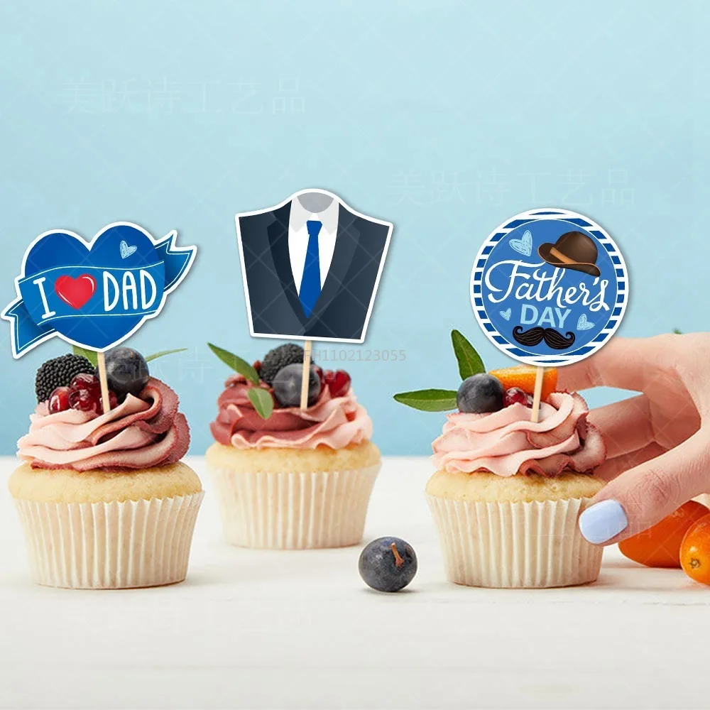 8PCS/Set Party DIY Baking Cupcake Decor Tools Happy Birthday Decoration Supplies Dad Birthday Cakes Topper for Father's Day