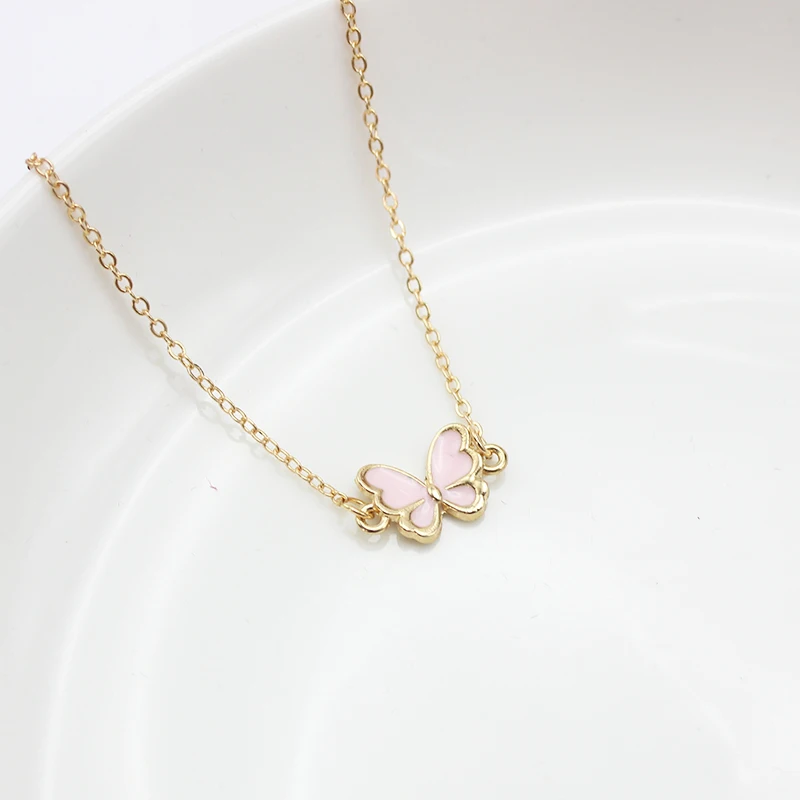 Pink Butterfly Bracelet For Women New Trend Simple Girls Sweet Tiny Charm Minimalism Enamel Pulsera Jewelry Birthday Gift bracelet jewelry