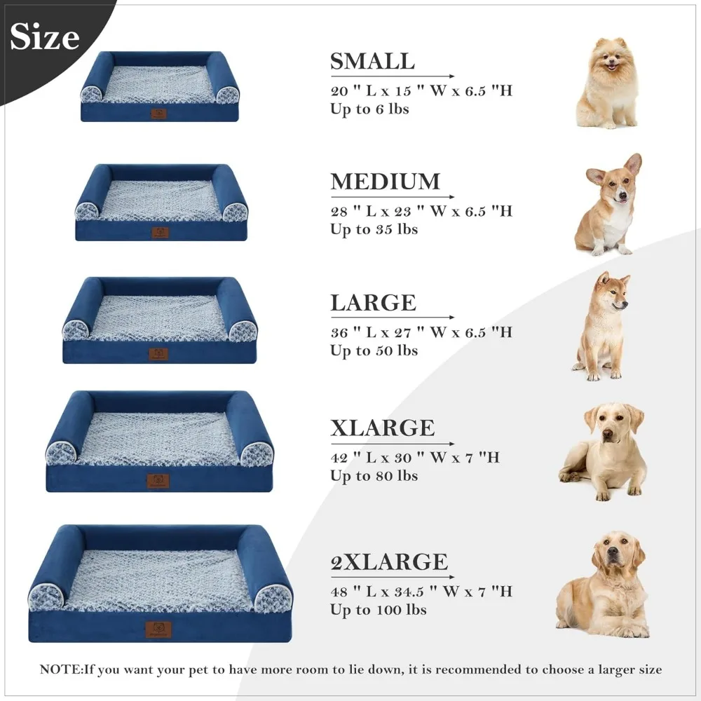 WNPETHOME Dog Beds for Large Dogs, Orthopedic Sofa Dog Bed Mat Pillow with Removable Waterproof Cover, Egg-Foam Crate Bed