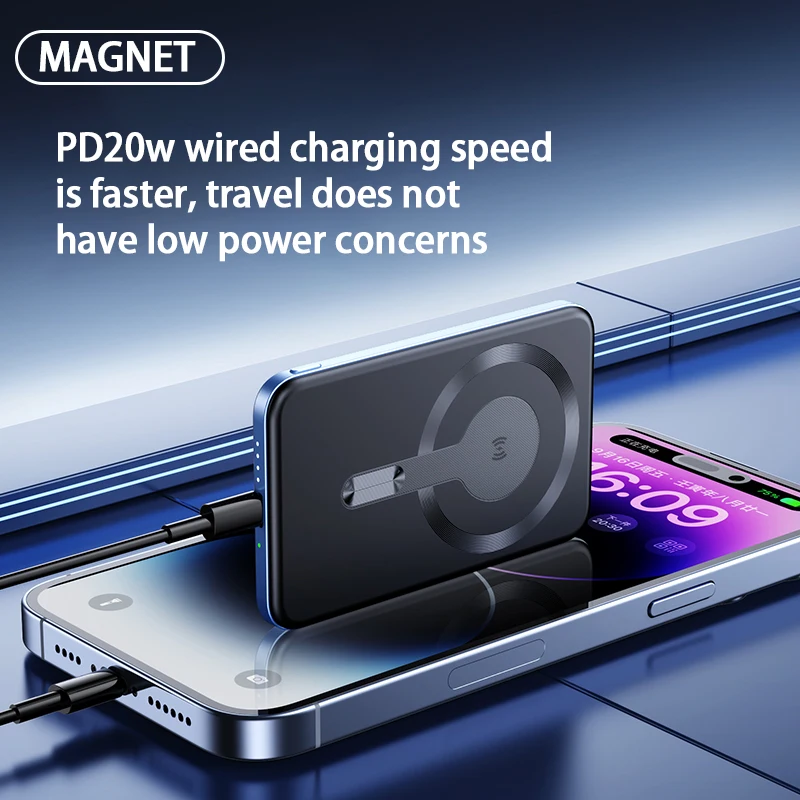 Thin Wireless Power Bank Magnetic PD20W 5000mAh Portable Fast Charging External Battery for Magsafe For iPhone 16 15 14 13 6