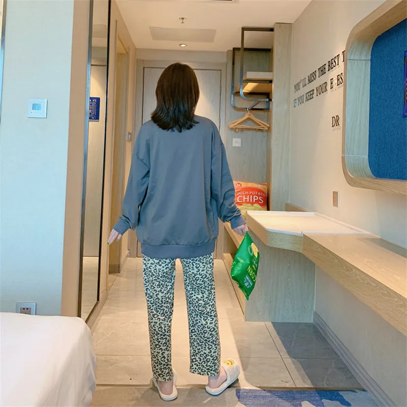 Disney Cartoon Lion King Simba Pajamas Women's Spring Autumn Long-sleeved Trousers New Girl 2pcs Leopard Print Homewear Suit 3