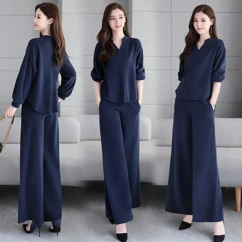 2023 New Spring Autumn Fashion Wide Leg Trouser Set Women's Fashion Temperament Feminine Fashionable Slim Two Piece Set Fashion