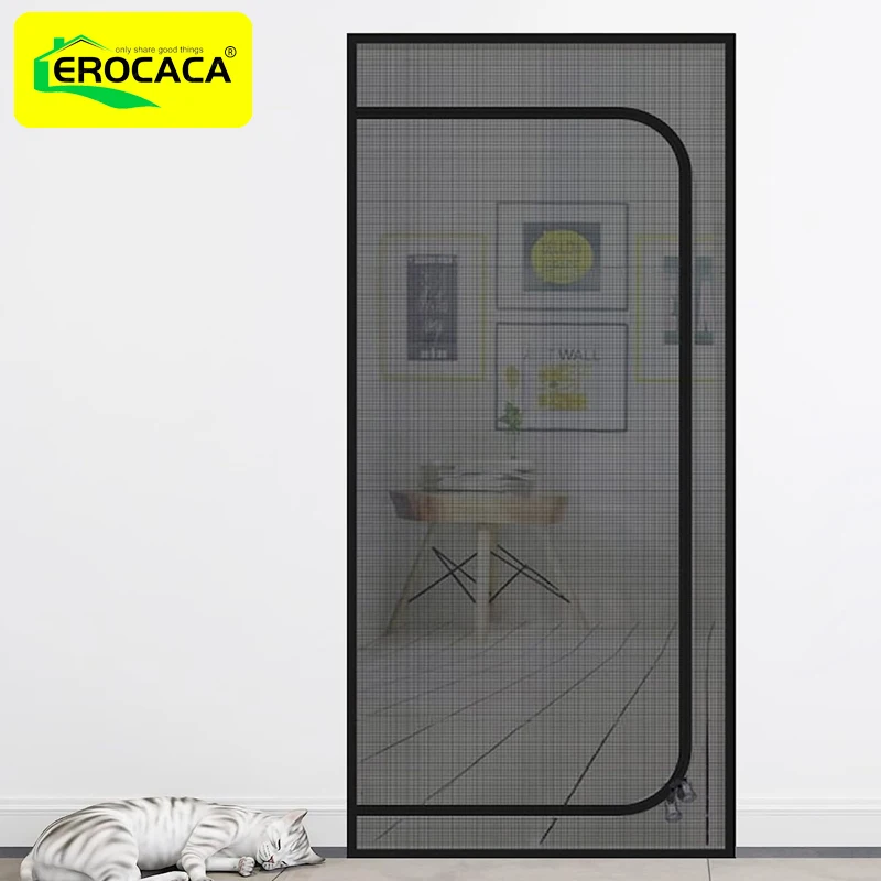 

EROCACA Black Reinforced Cat Screen Door Pet Resistant Mesh Screen Door Pets Proof Zipper Screen Door for Living Bedroom Patio