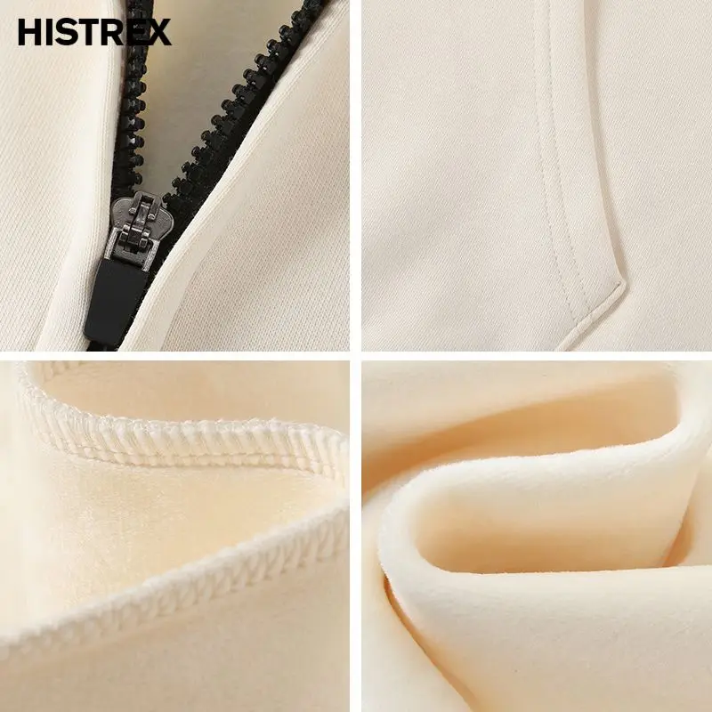 Light Luxury Brand 100% Cotton Hoodie,Winter Warm Thick 600 Grams Heavy Weight Tops,Lambswool Fleece Men Women Zipper Sweatshirt 6
