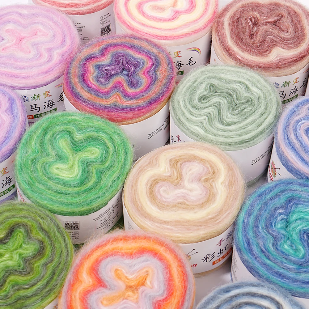 100g/Lot 330 Yards Rainbow Mohair Yarn For Knitting And Crochet Scarf Sweater Etc,Anti-Pilling Anti-Static Eco-Friendly. MHM 4