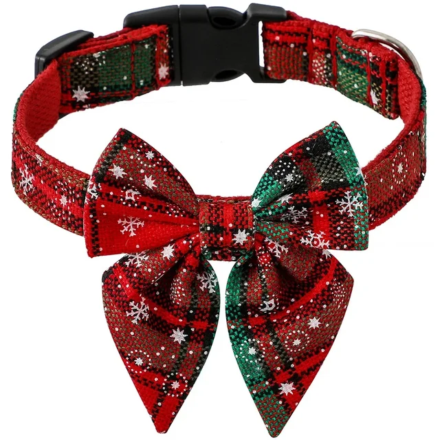 Cotton Christmas Snowflake Bow Dog Collars Puppy Pet Cat Accessories Dog Collar for Small Large Dogs 4