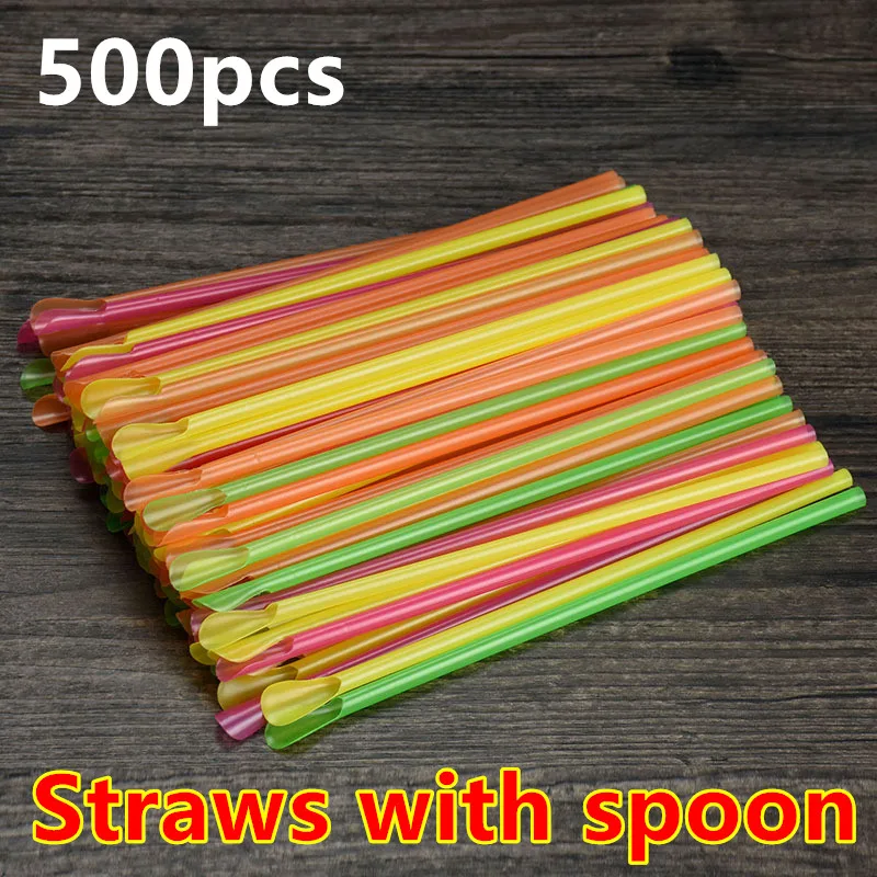 500PcsplasticStrawsDrinkingStrawSpoonBarPubSlushStrawFor