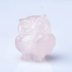 Elevate Your Space: Hand - Carved Natural Crystal Owl Ornament (Rose quartz)
