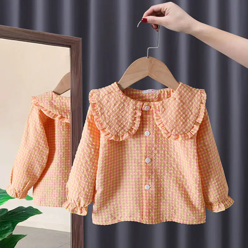 Spring Autumn Girls Blouses kids Shirts Long Sleeve Shirts Children's Lace Princess Bottoming New Western Style Baby