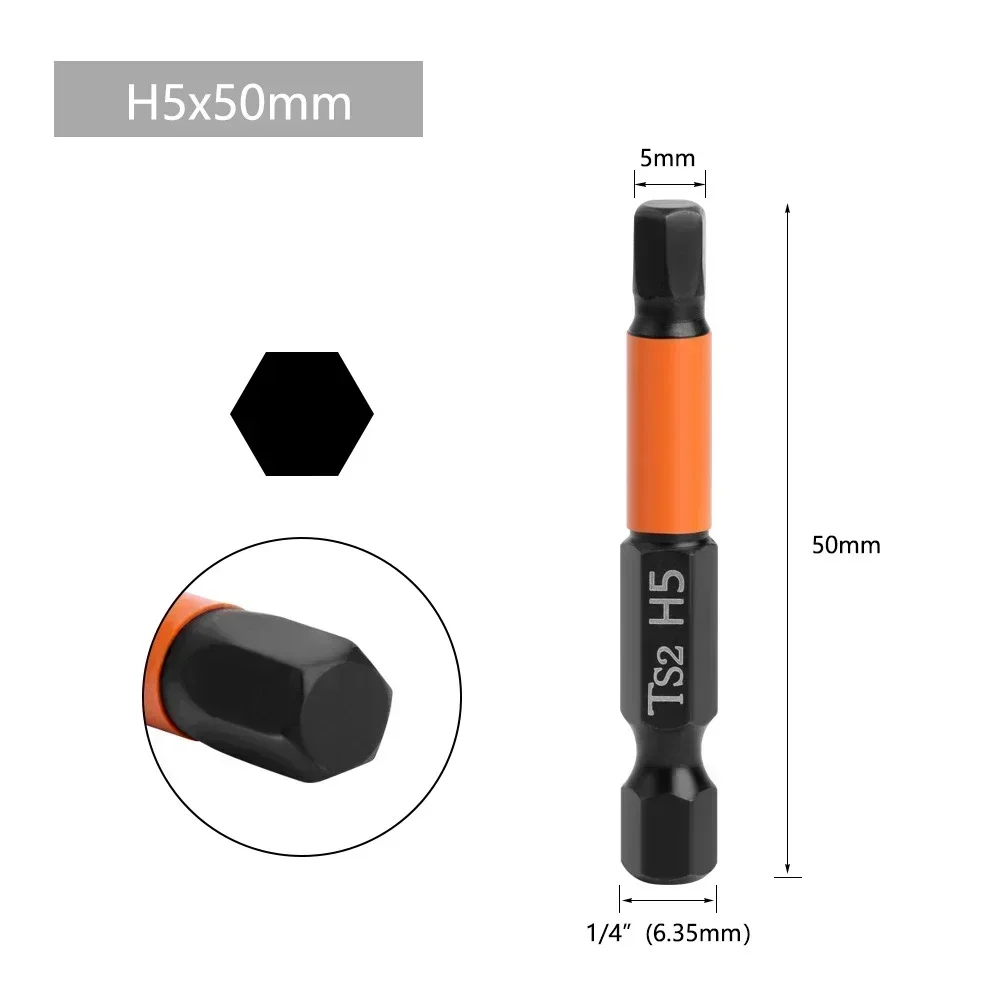 Screwdriver Bit 1pc 50mm Hex Head 1/4 Hex Quick Change Impact Driver Magnetic Drill Bits H1.5 H2.0 H2.5 H3 H4 H5 H6