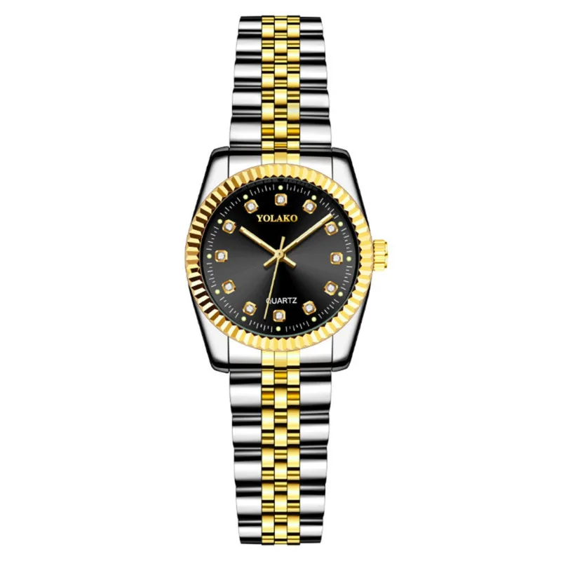 Women's gold inlaid diamond watch with calendar, women's water diamond business steel band quartz watch