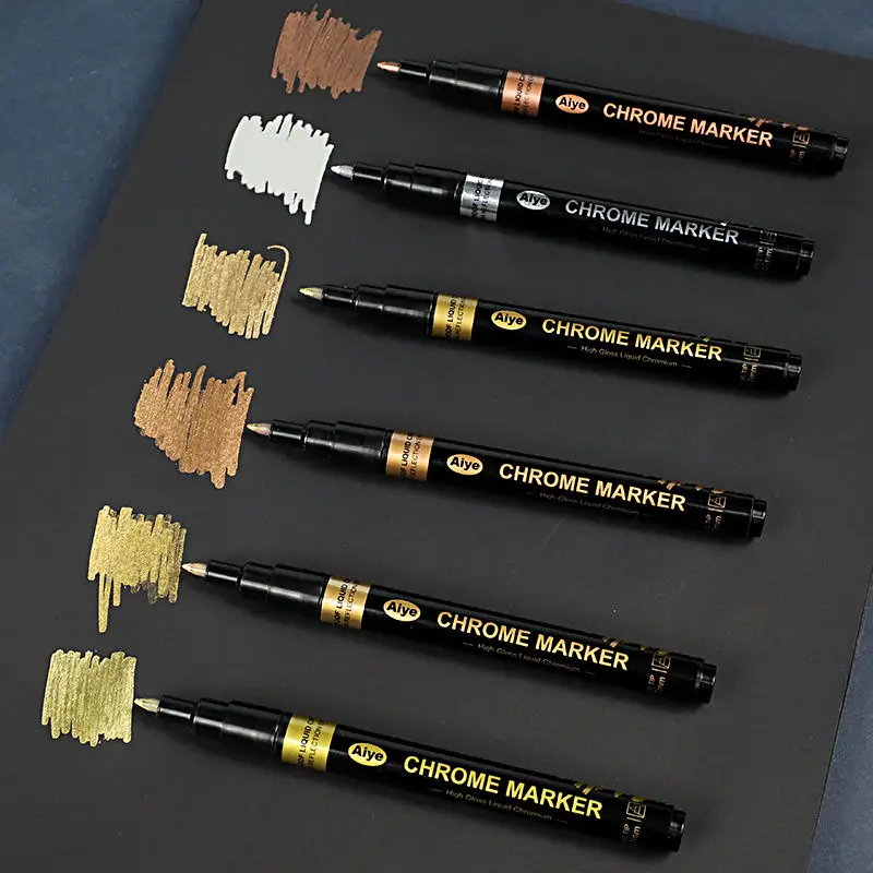 0.7mm 6 색 미러 마커 펜 DIY 반사 페인트 펜 크롬 마커 골드 은빛 구리 모델 페인팅 재도색