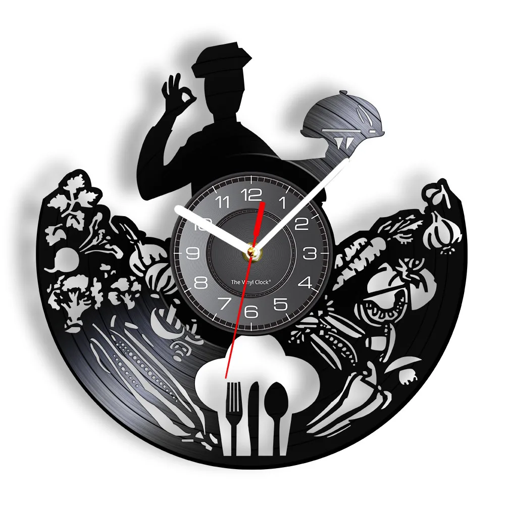 Chef Orologio Da Parete Ristorante Business Logo Decorazione Da Parete Utensili Da Cucina Cuoco Professionale Cucina Gourmet Cibo Orologio Da Record I
