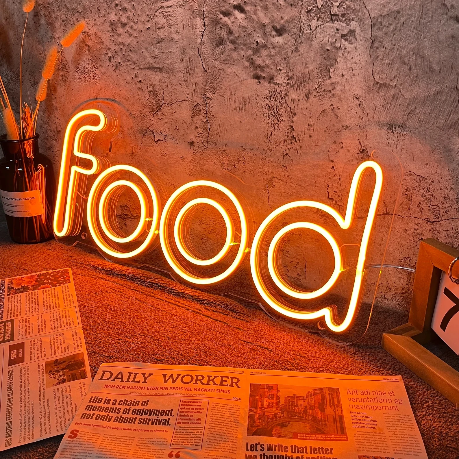 

Food Neon Sign USB Powered for Room Decor, LED Neon Light Dimmable Night Lamp for Restaurant Kitchen Wall Art