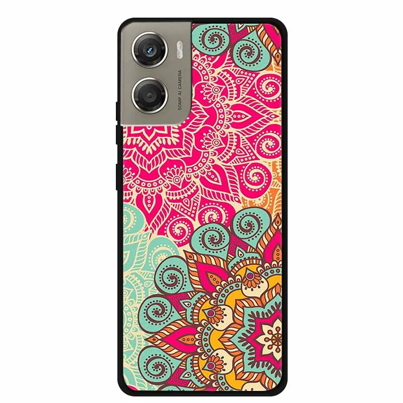 Cute Cartoon Animal Soft Silicone Back Cover with Flower Design - Black