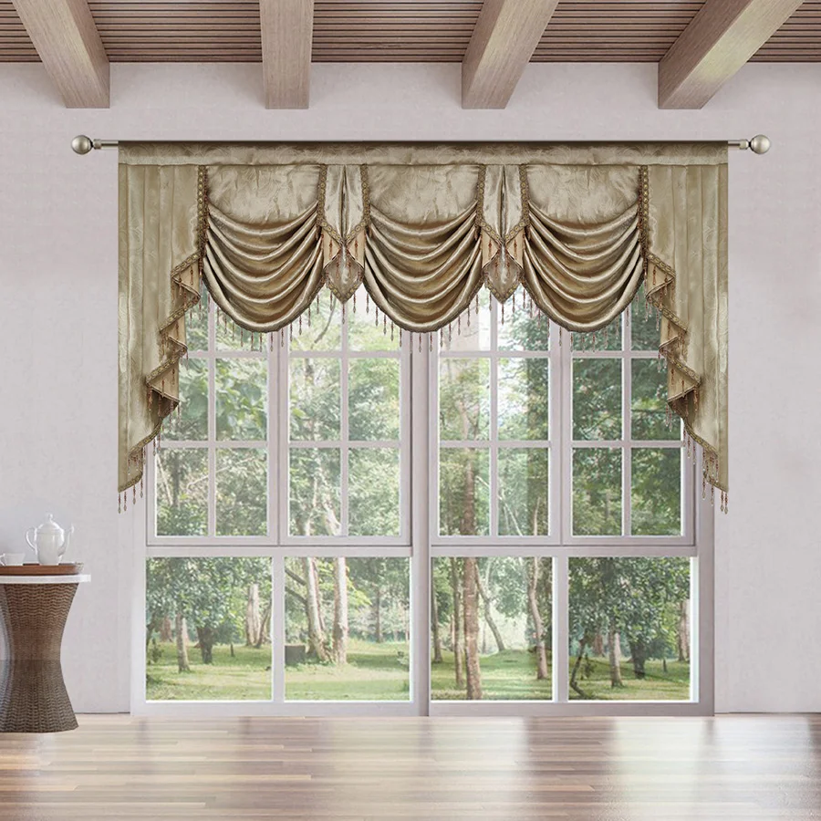 Thick Electric Carved Embossed Waterfall Curtain Top Decoration Gold