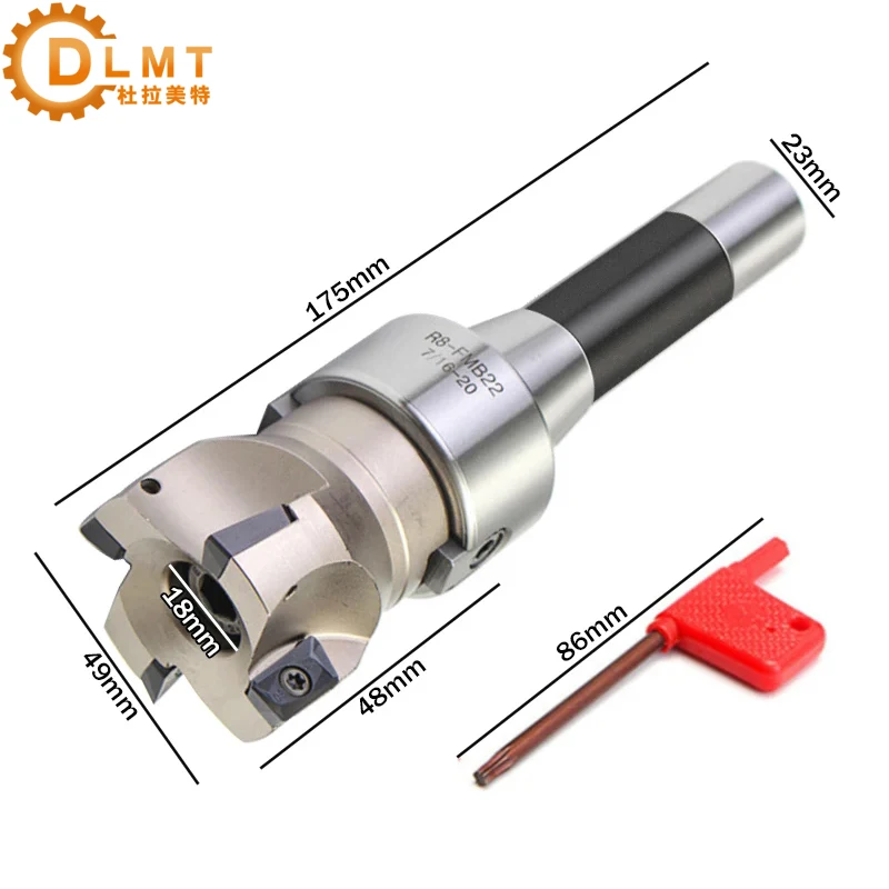 R8 FMB22 Straight Shank Arbor + BAP400R Face End Mill Cutter +10pcs APMT1604 Carbide Inserts +T spanner Wrench Turning Tool 1Set