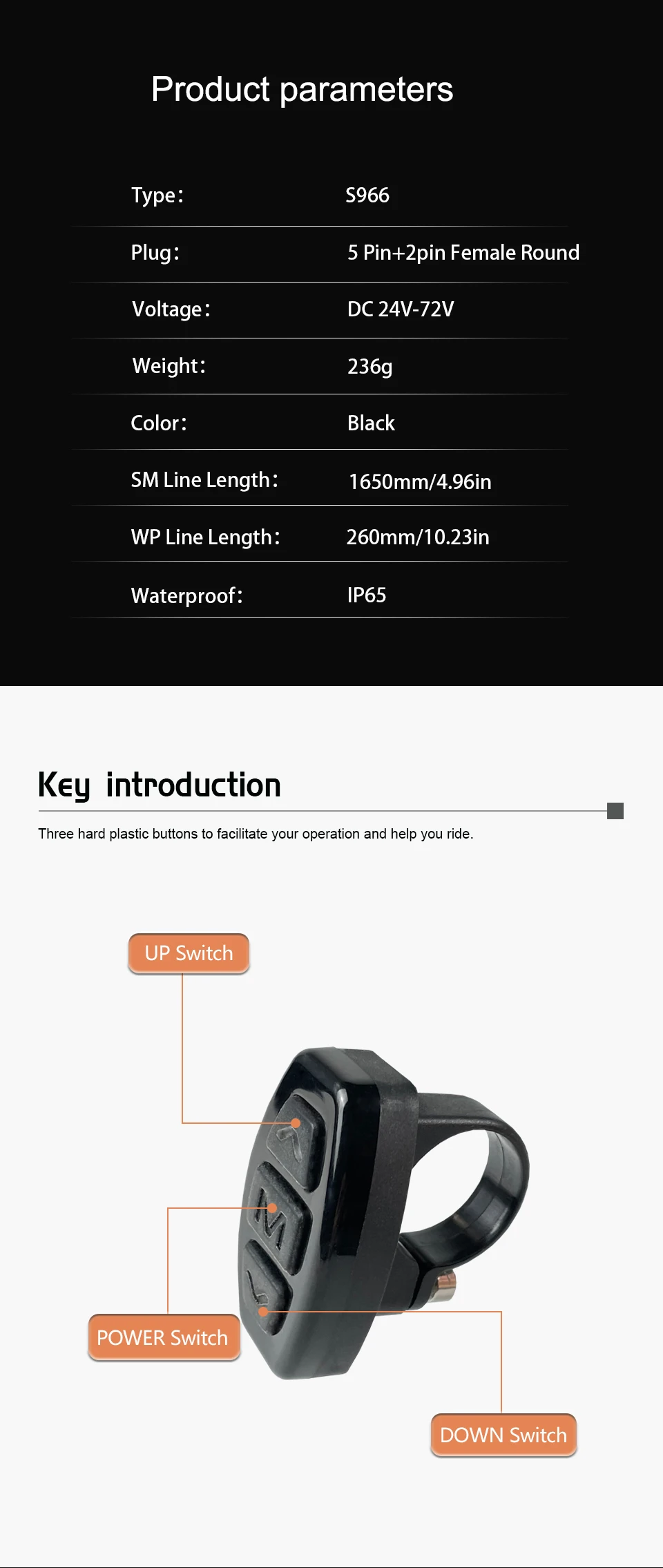 Ecran LCD S966 Pour Kit Conversion Vélo électrique - 48V, étanche IP65, Compatible 24V/36V/48V, Neuf